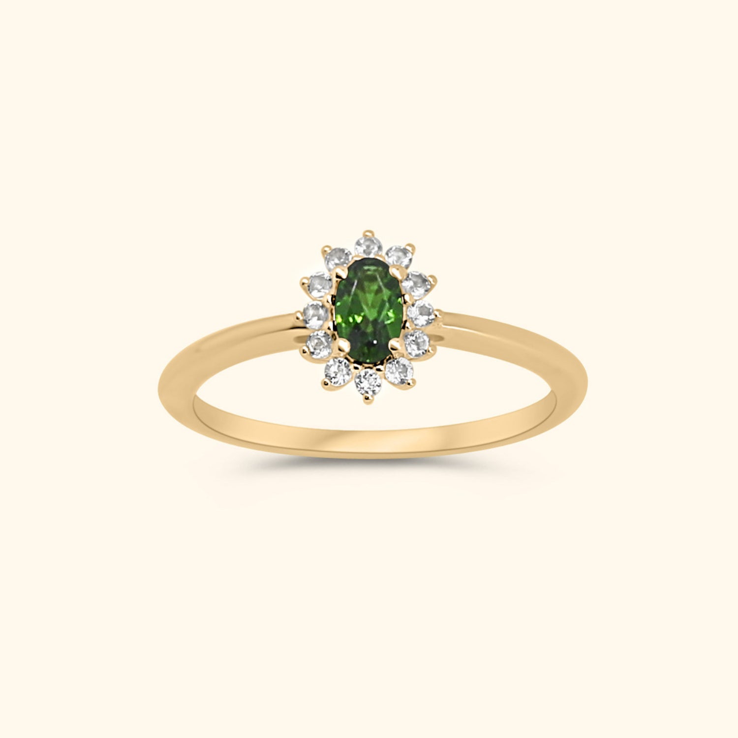 Lady D Chrome Diopside ring van 9 karaat goud met ovale groene steen en fonkelende diamantjes – Josephina Jewelry
